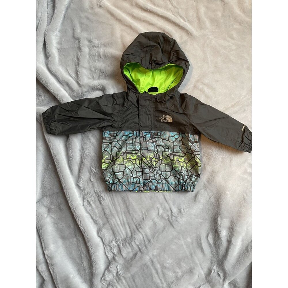 The North Face Infant 3-6M Dryvent Rain Jacket Grey/Green Geometric Hooded